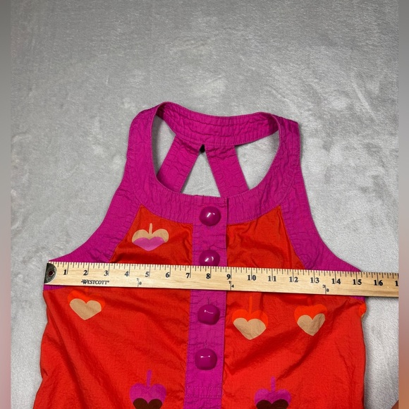 Marc by Marc Jacobs Pink Orange Heart Spade Twee Button Neckline Retro Top 2 - Picture 8 of 14